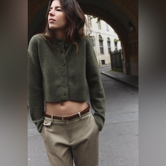 Zara Sweaters - Zara Green Cardigan with Side Slits